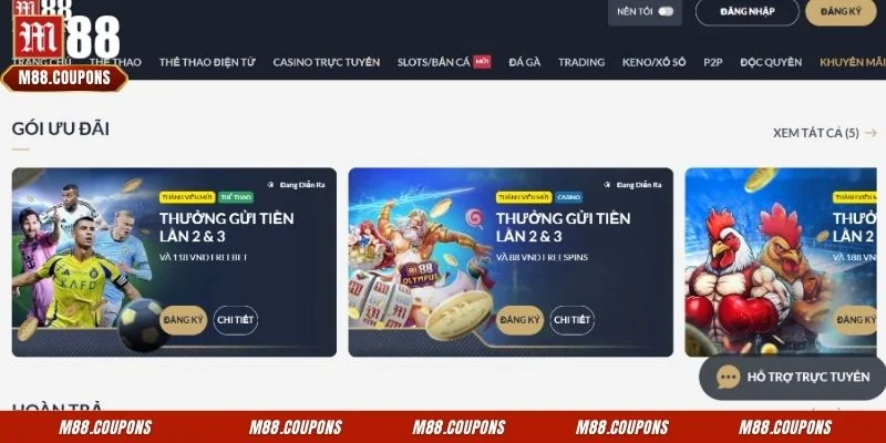 Cập nhật các chương trình khuyến mãi hấp dẫn số 1 tại sân chơi M88
