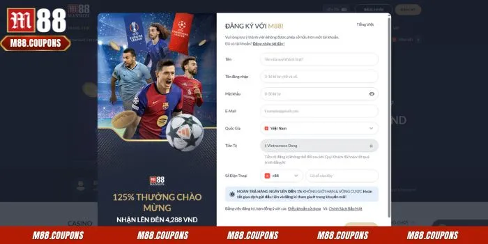 Nhập đúng các thông tin có trong biểu mẫu đăng ký M88